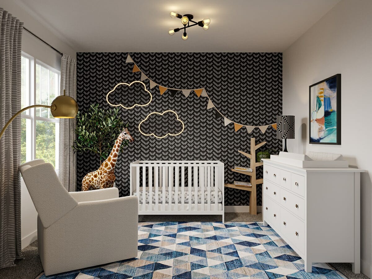 Chambre de bébé avec un mur d'accent de papier peint par Ibrahim H