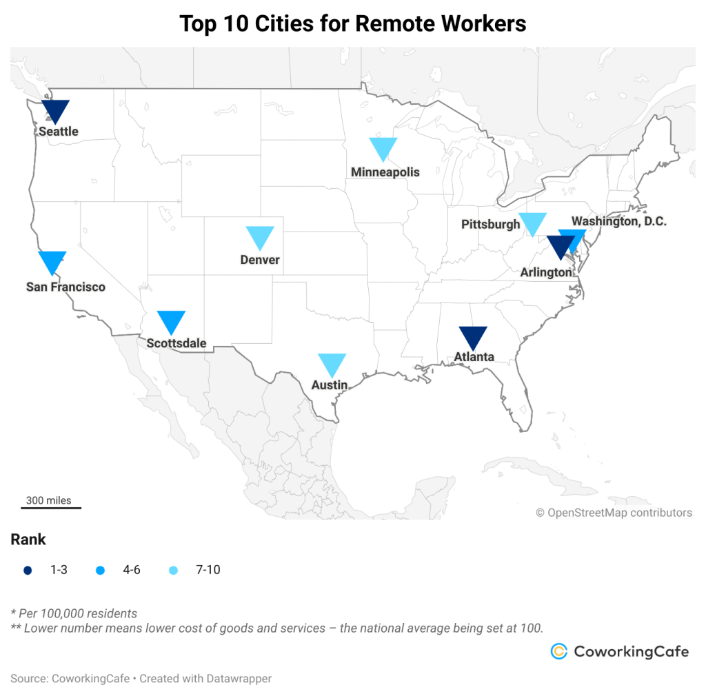 Un graphique montrant les meilleures villes pour les travailleurs à distance aux États-Unis