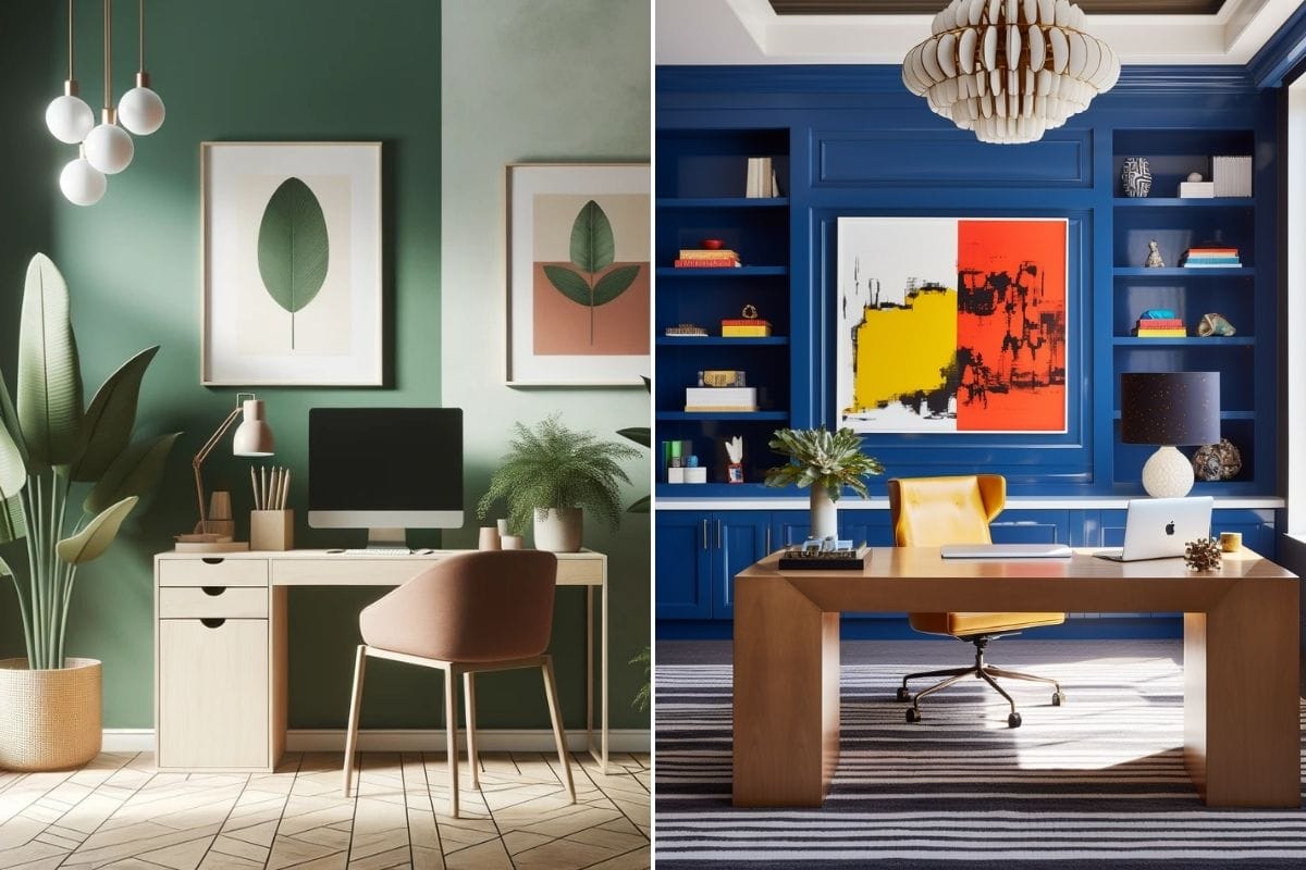 Tendances colorées en matière de conception de bureaux à domicile 2024