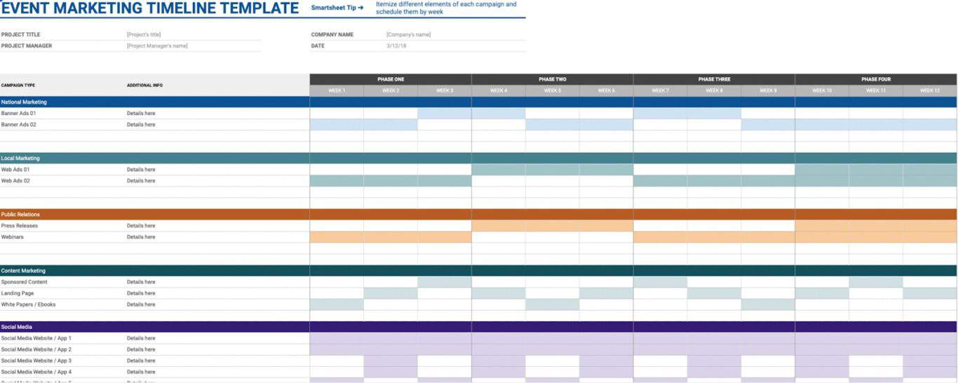 Une capture d'écran d'un modèle de calendrier marketing pour Google Sheets.